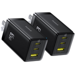 2-Pack Baseus 3-Port 65W USB-C Foldable Wall Charger Adaper