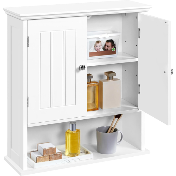 Yaheetech Wall Cabinet with 2 Doors and Open Compartment