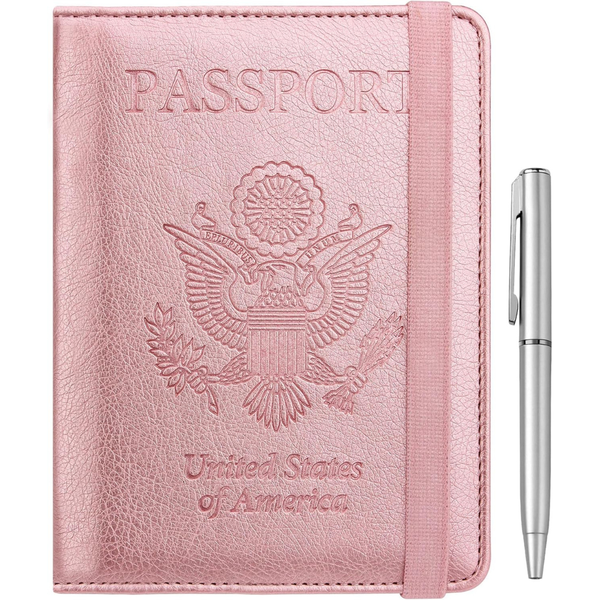 PU Leather RFID Passport Cover Wallet with Pen