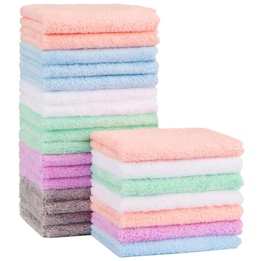 24-Pack 7" x 9" Microfiber Coral Fleece Baby Washcloths