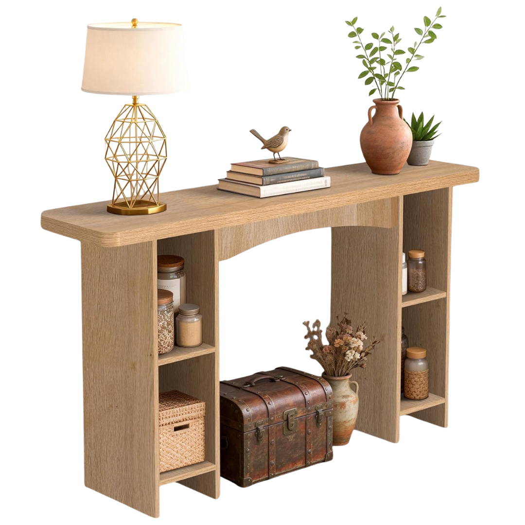 55" Wooden Entryway Table Single Shelf Cabinet with Socket