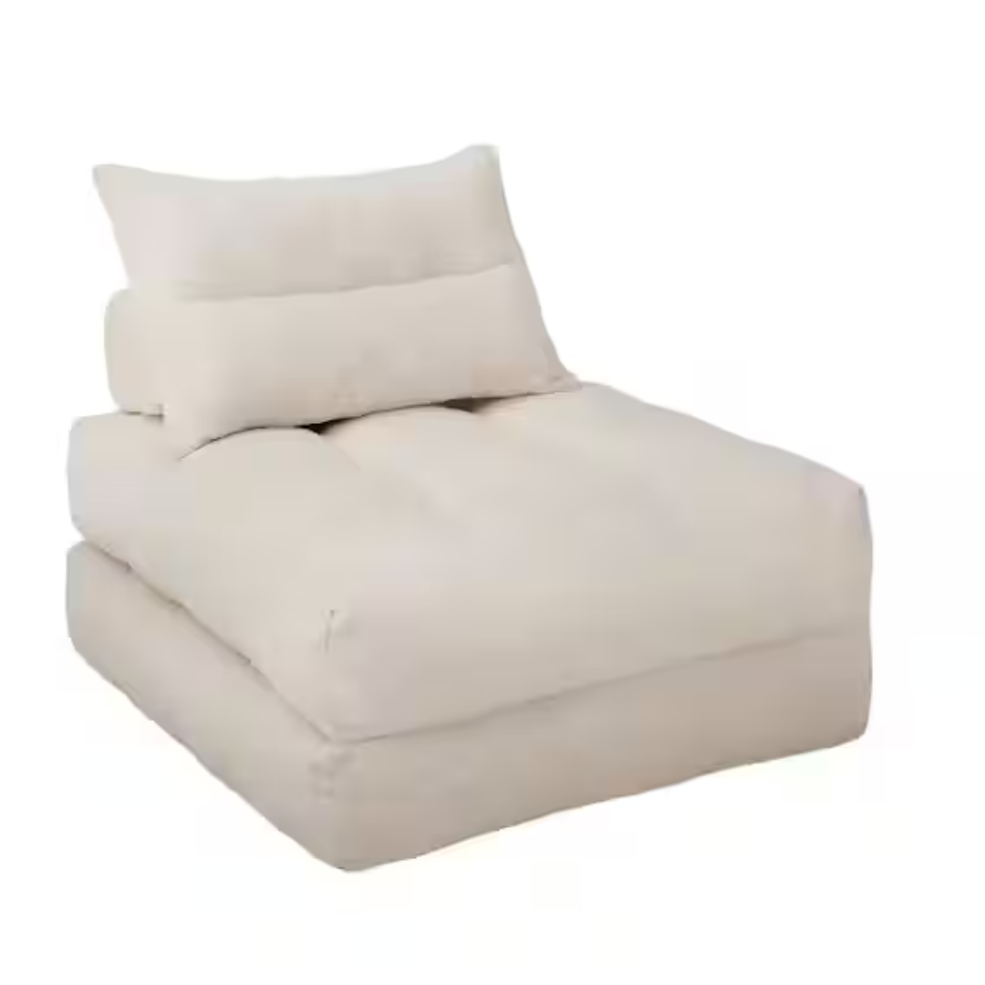 33.8" 3-in-1 Convertible Beige Teddy Fabric Twin Size Sofa Bed