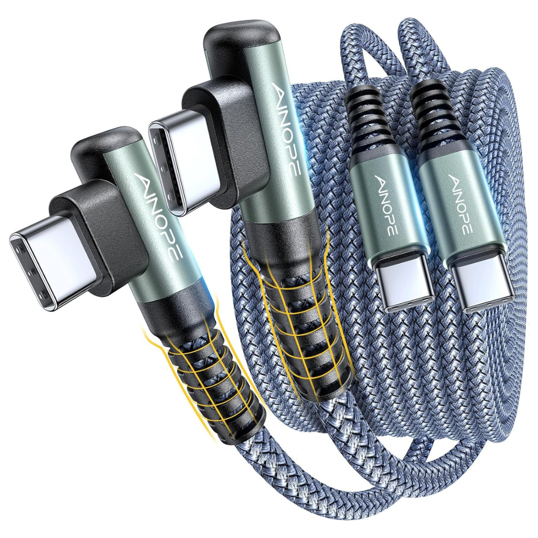 2-Pack 6.6ft Ainope 60W USB-C Braided Angled Fast Charging Cables
