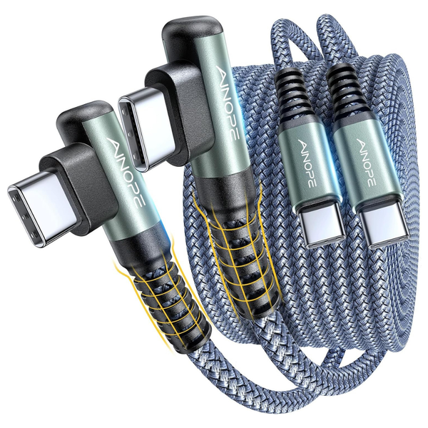 2-Pack 6.6ft Ainope 60W USB-C Braided Angled Fast Charging Cables