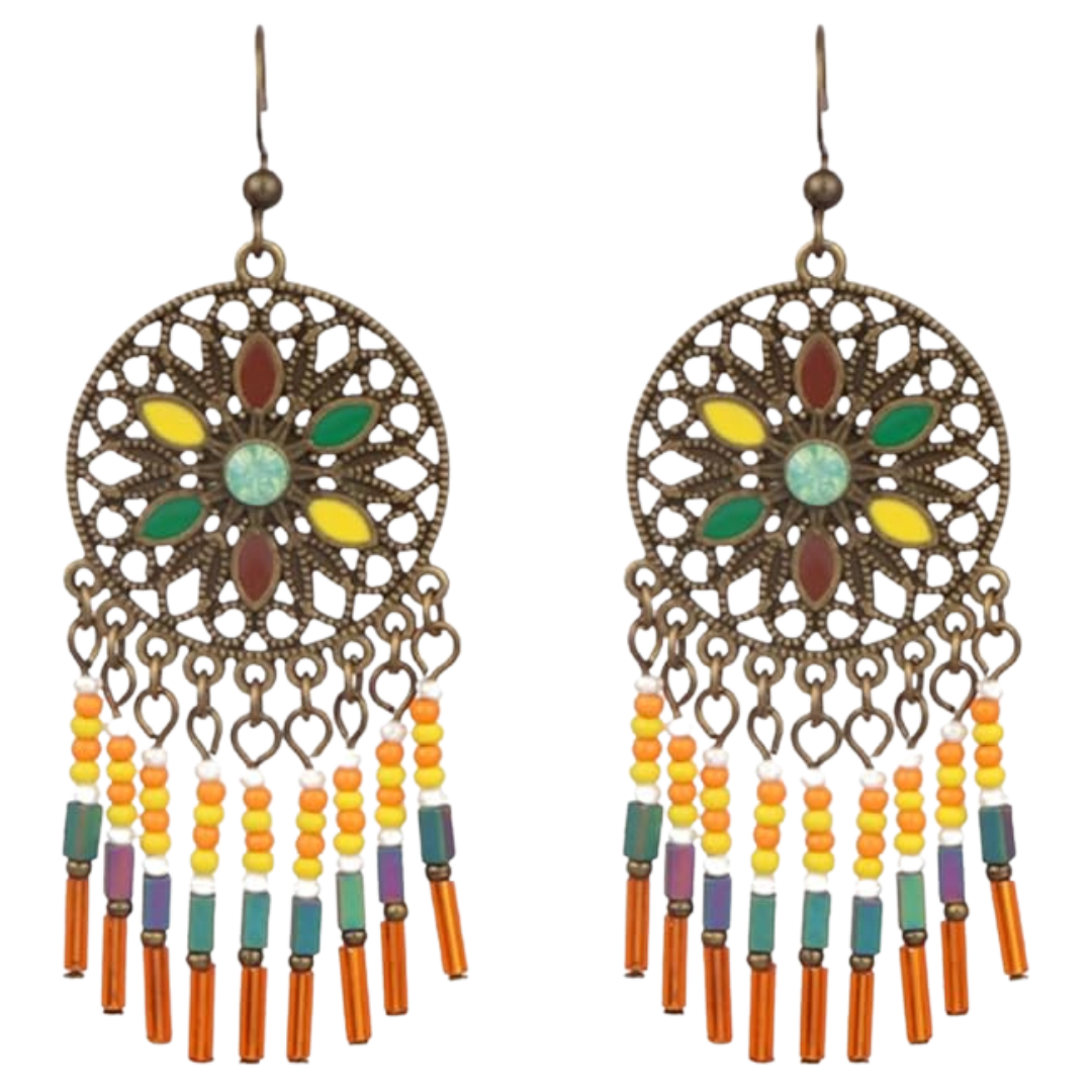 Women's Vintage Western Beaded Tassel Earrings