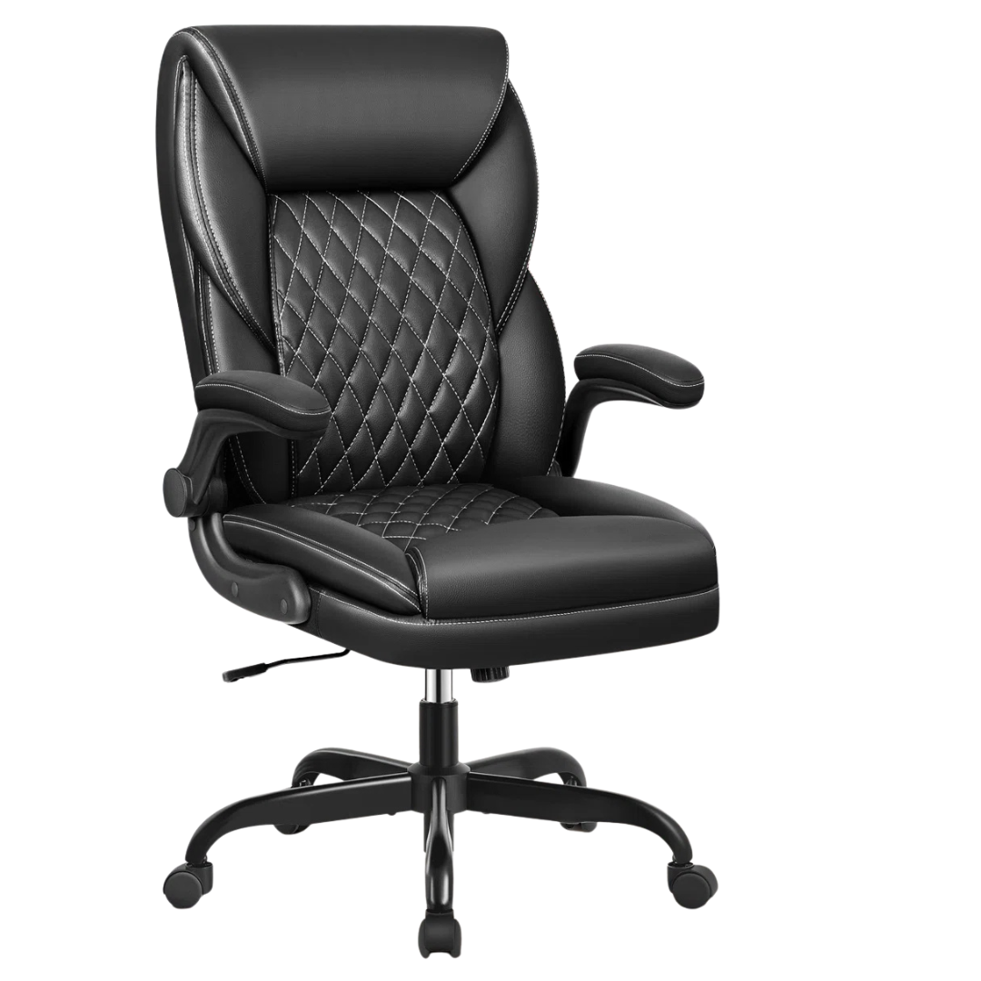 Latitude Run Marama Ergonomic Leather Office Chair With Flip-Up Armrests