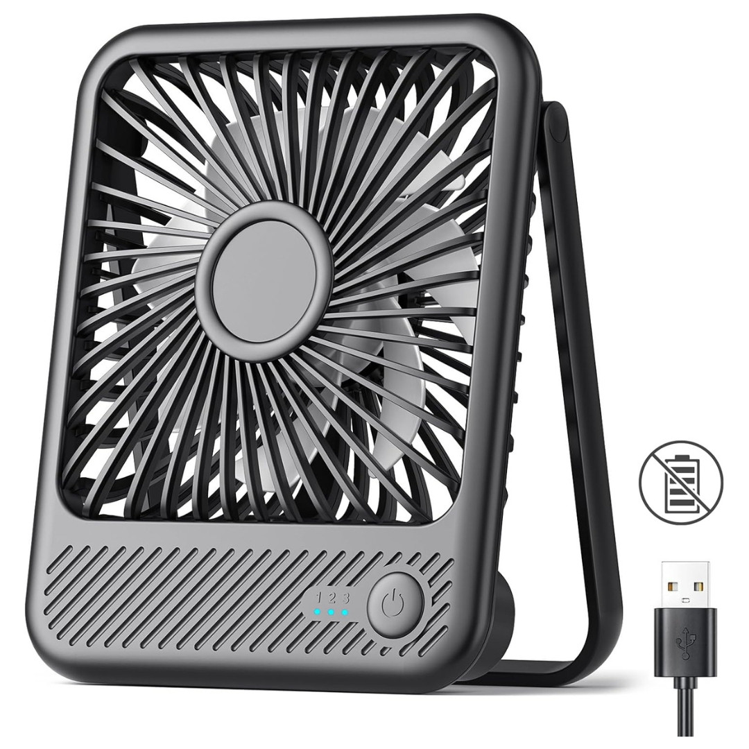 USB Desk Fan With 180º Tilt Folding & 3 Speeds