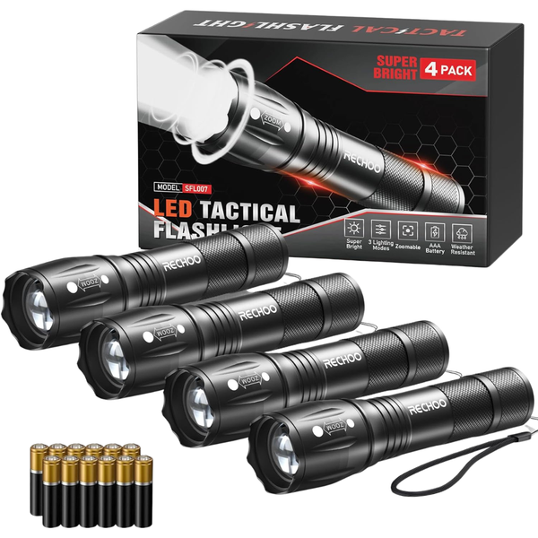 4-Pack RECHOO High Lumens LED Flashlight