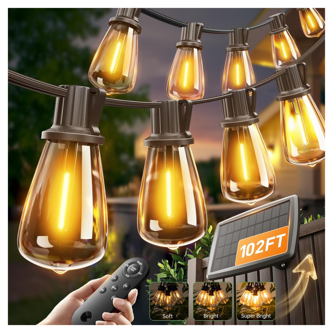 addlon 102ft((96+6)) Solar String Lights With 30 Shatterproof LED Bulbs