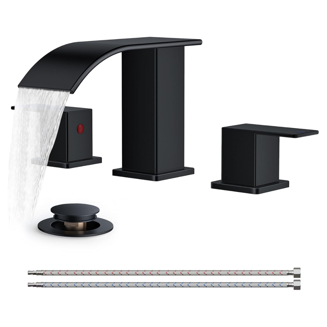 8" Widespread Waterfall Bathroom Sink Faucet W/ 3-Hole, Drain & Water Supply