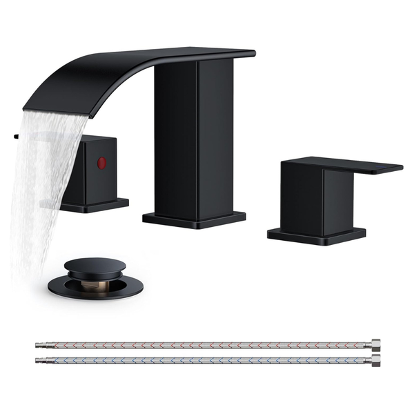 8" Widespread Waterfall Bathroom Sink Faucet W/ 3-Hole, Drain & Water Supply