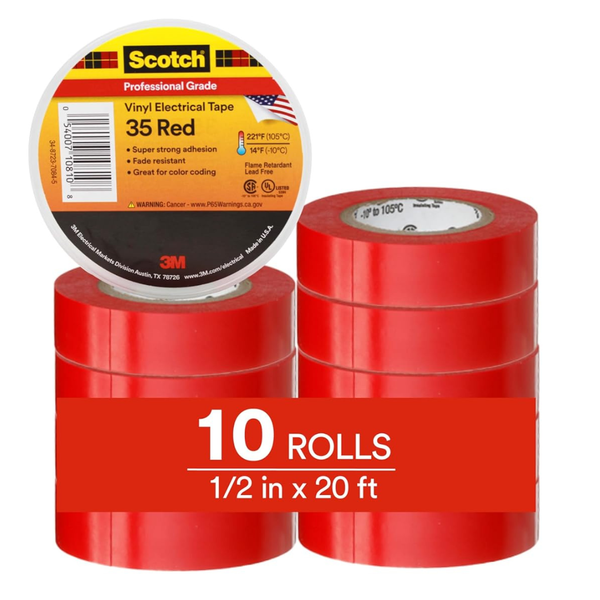 10-Pack 3M Scotch Vinyl Color Coding 35 Electrical Tape (1/2" x 20ft)