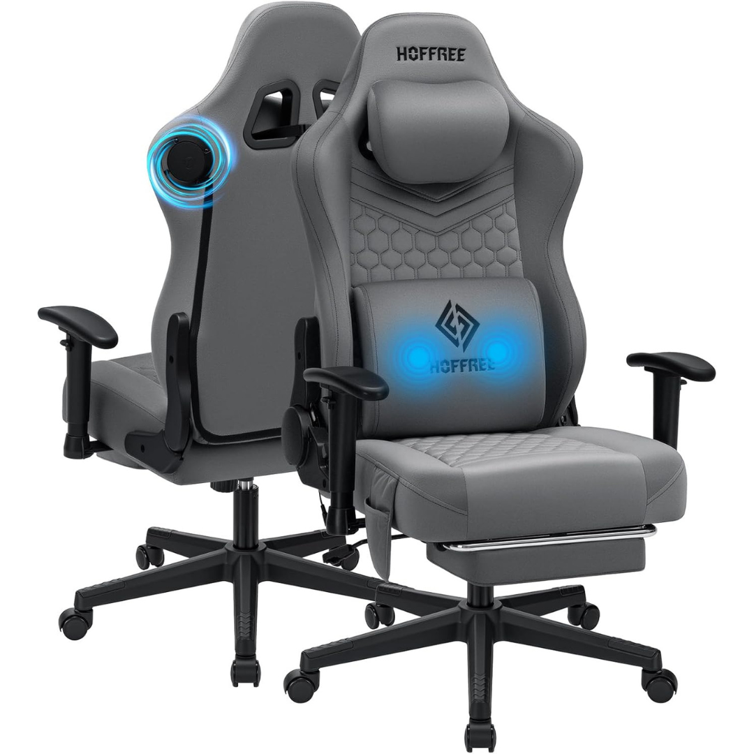 Reclining Suede Fabric Gaming Chair W/ Speakers & Massage