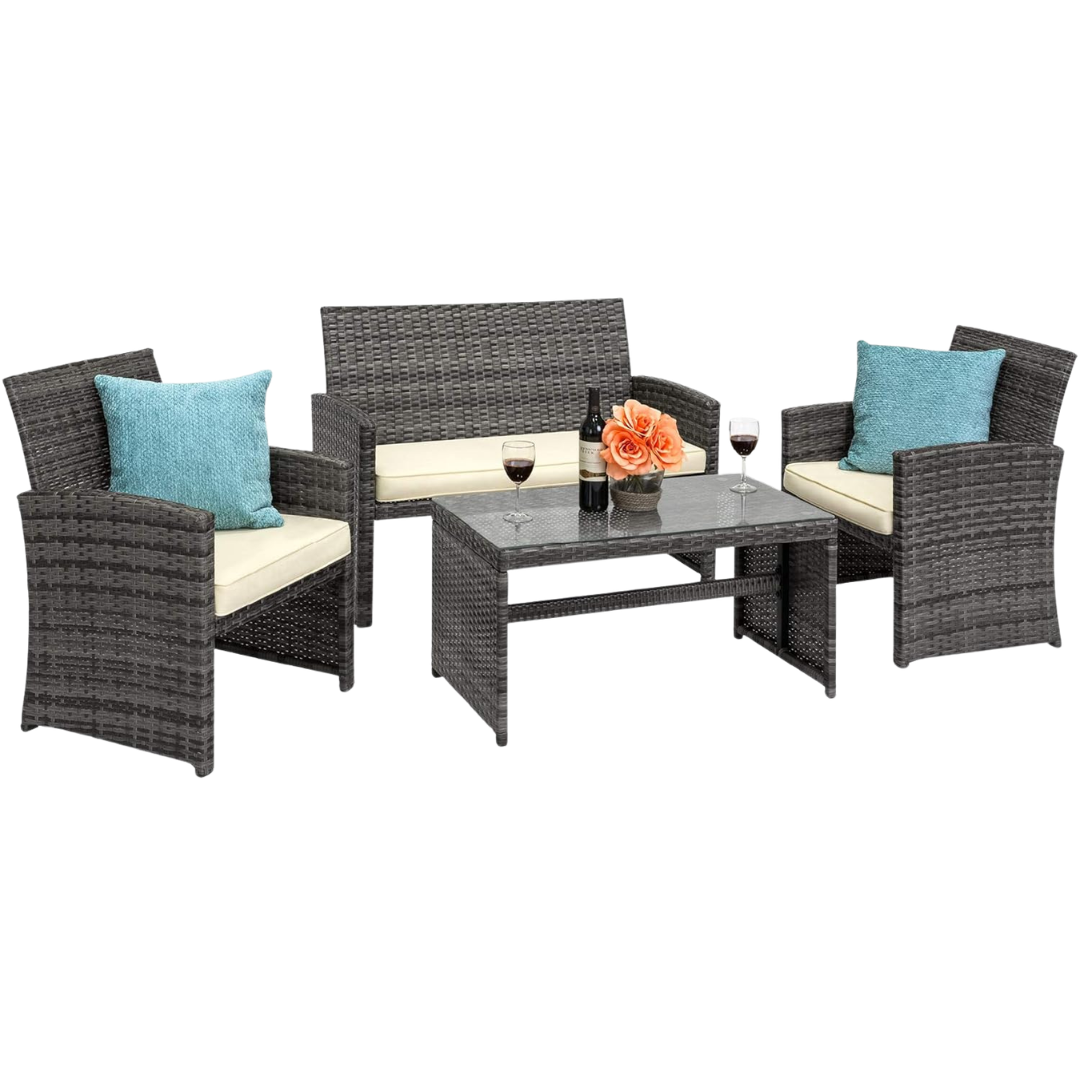 4-Piece Best Choice Products Wicker Patio Conversation Furniture Set