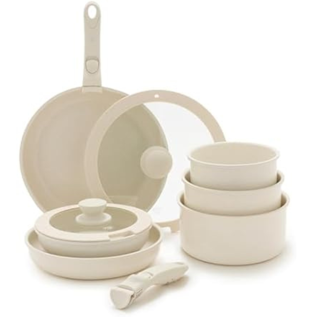 10-Piece GreenLife Nonstick Cookware Set with Detachable Handle