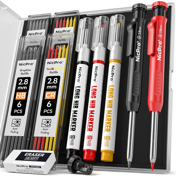 2-Pack Nicpro CP1000 Mechanical Carpenter Pencils + 26 Refills