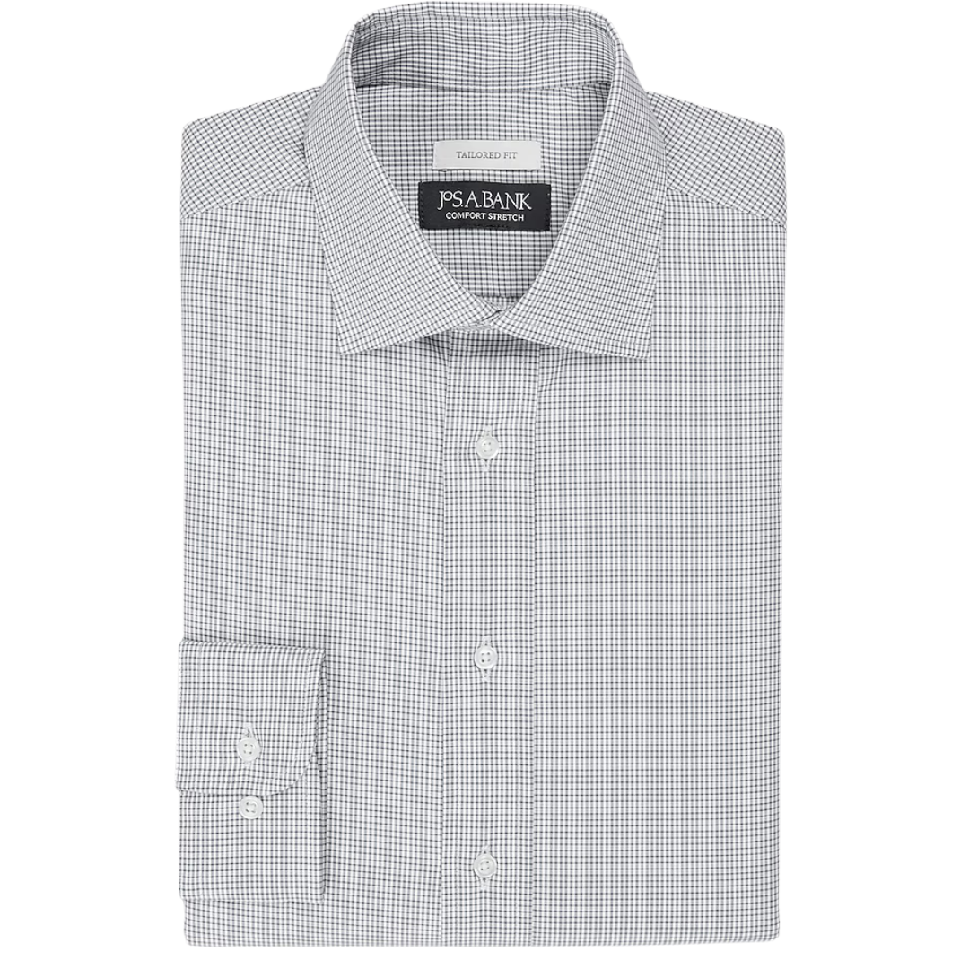 Jos. A. Bank Tailored Fit Spread Collar Tiny Grid Dress Shirt