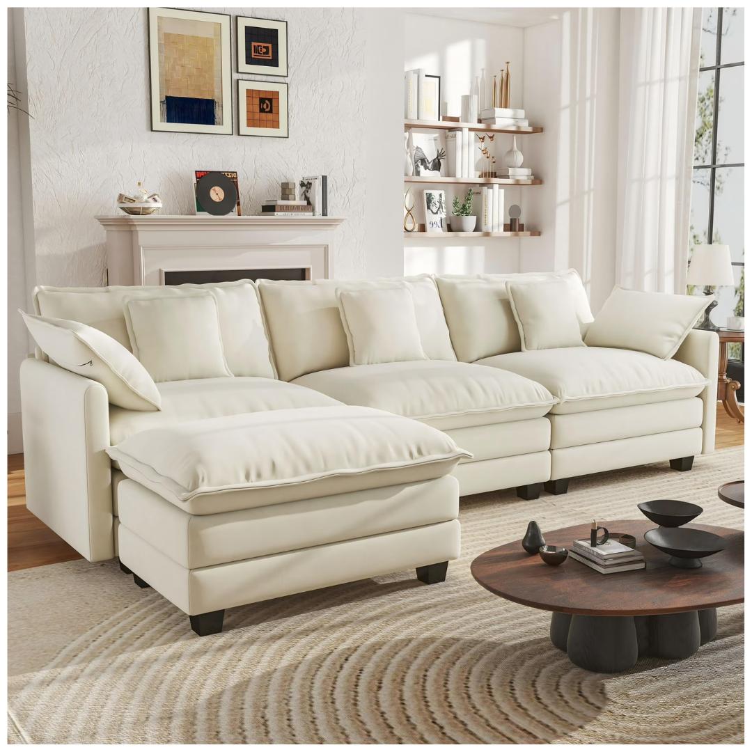 111.5" BedLuxury 3-Seat Modular Sectional Sofa With Ottoman