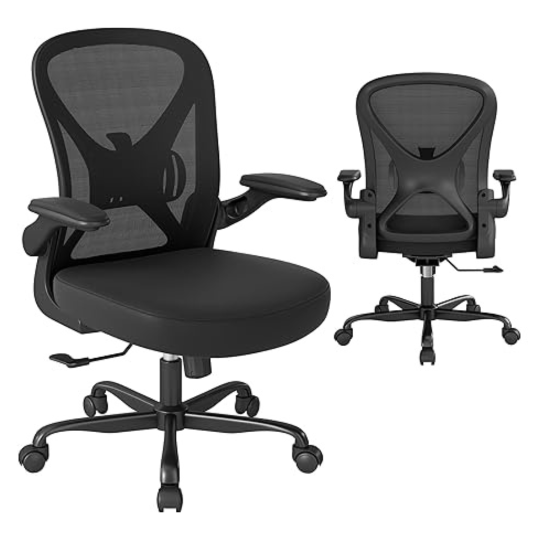 Keratee Adjustable Lumbar Support Mesh Office Chair W/ Flip-up Arms