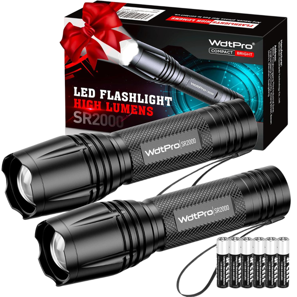 2-Pack WdtPro SR2000 Pro LED Flashlight W/ 6 AAA Batteries