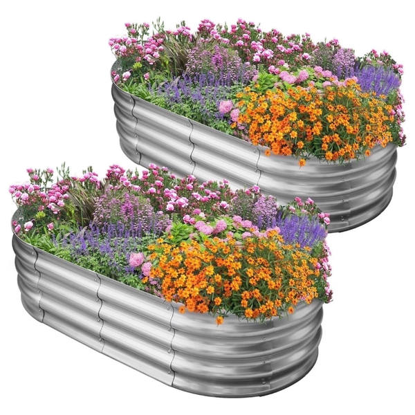 2-Pack 4x2x1 ft HGD Raised Garden Bed Kit Oval Galvanized Metal