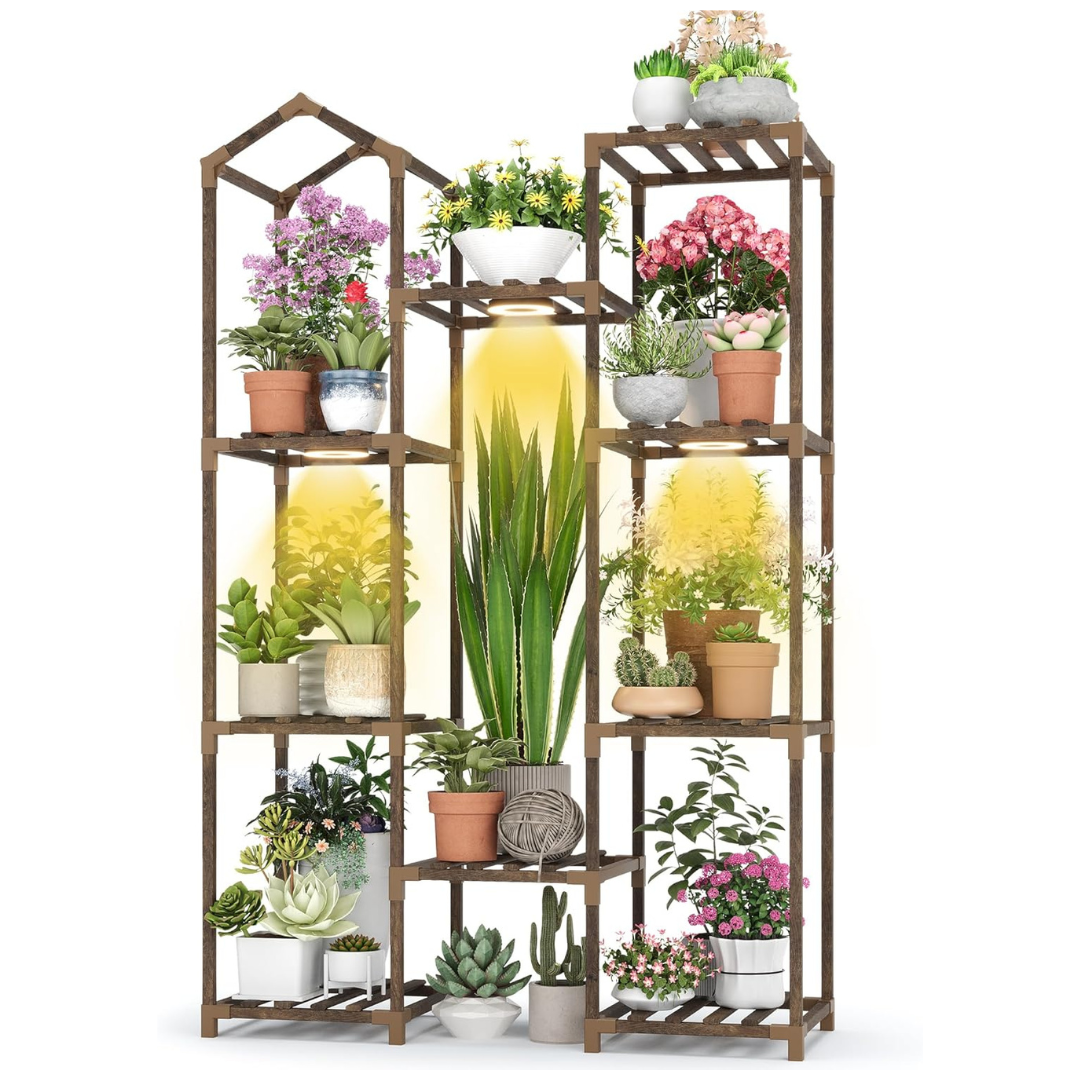 Sttoraboks 4-Tier Wooden Indoor Plant Stand With Grow Light