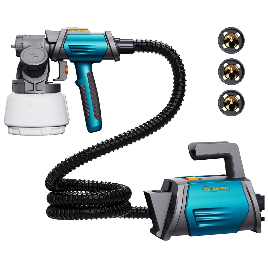 Tilswall 800W HVLP Electric Paint Spray Gun W/ 4 Nozzles & 3 Patterns