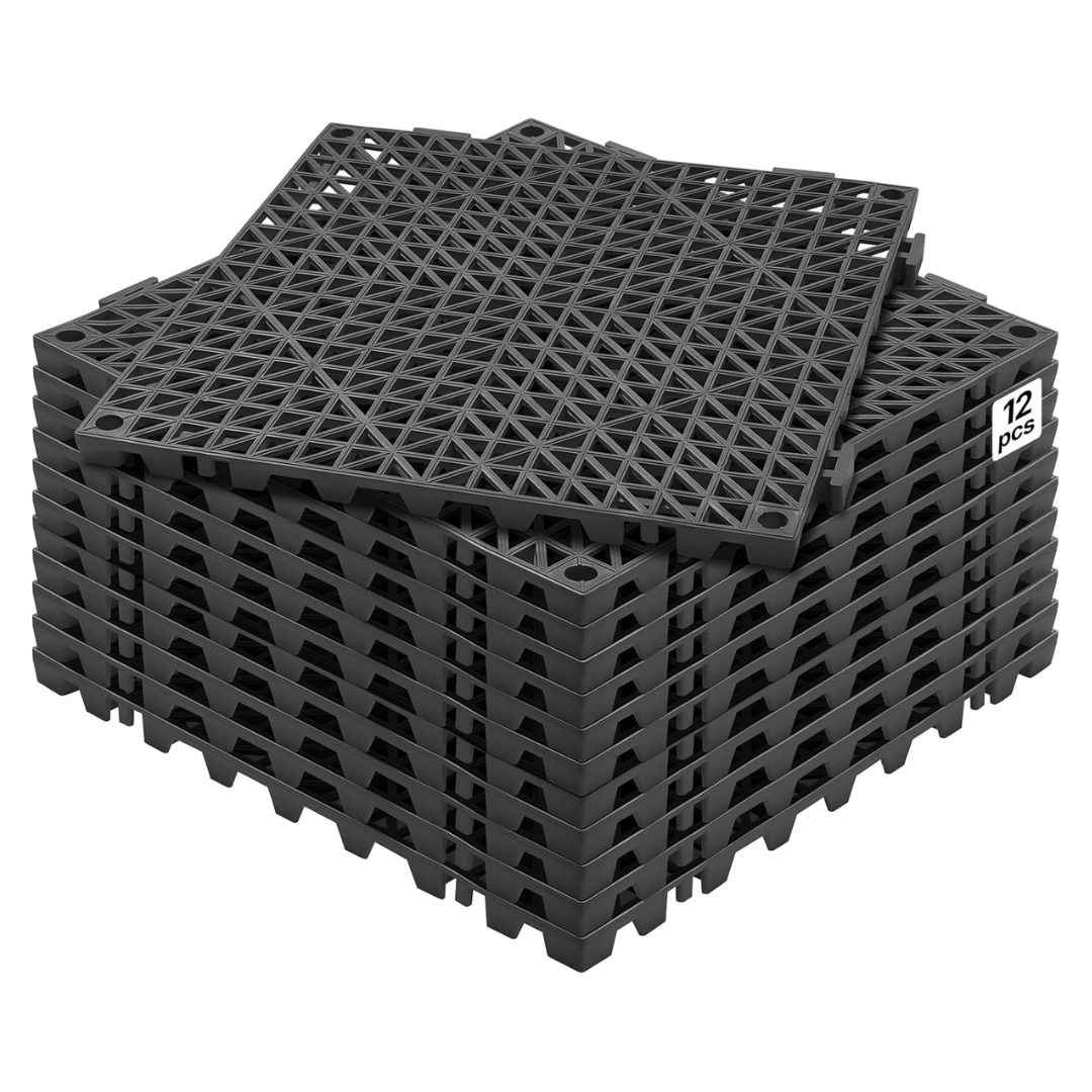 12-Pack 12" x12" Interlocking Drainage Mat Floor Tiles
