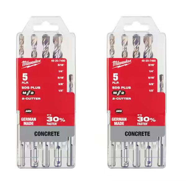 10-Piece Milwaukee SDS-PLUS 2-Cutter Carbide Hammer Drill Bit Set