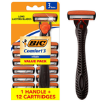 BIC Comfort 3-Blade Refillable Men' Razor W/ Handle & 12 Cartridges