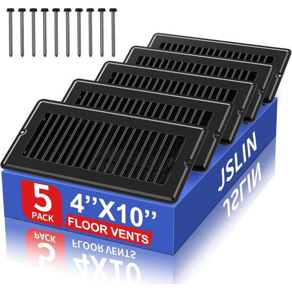 5-Pack 4" x 10" Heavy-Duty Steel Floor Register Vent Covers
