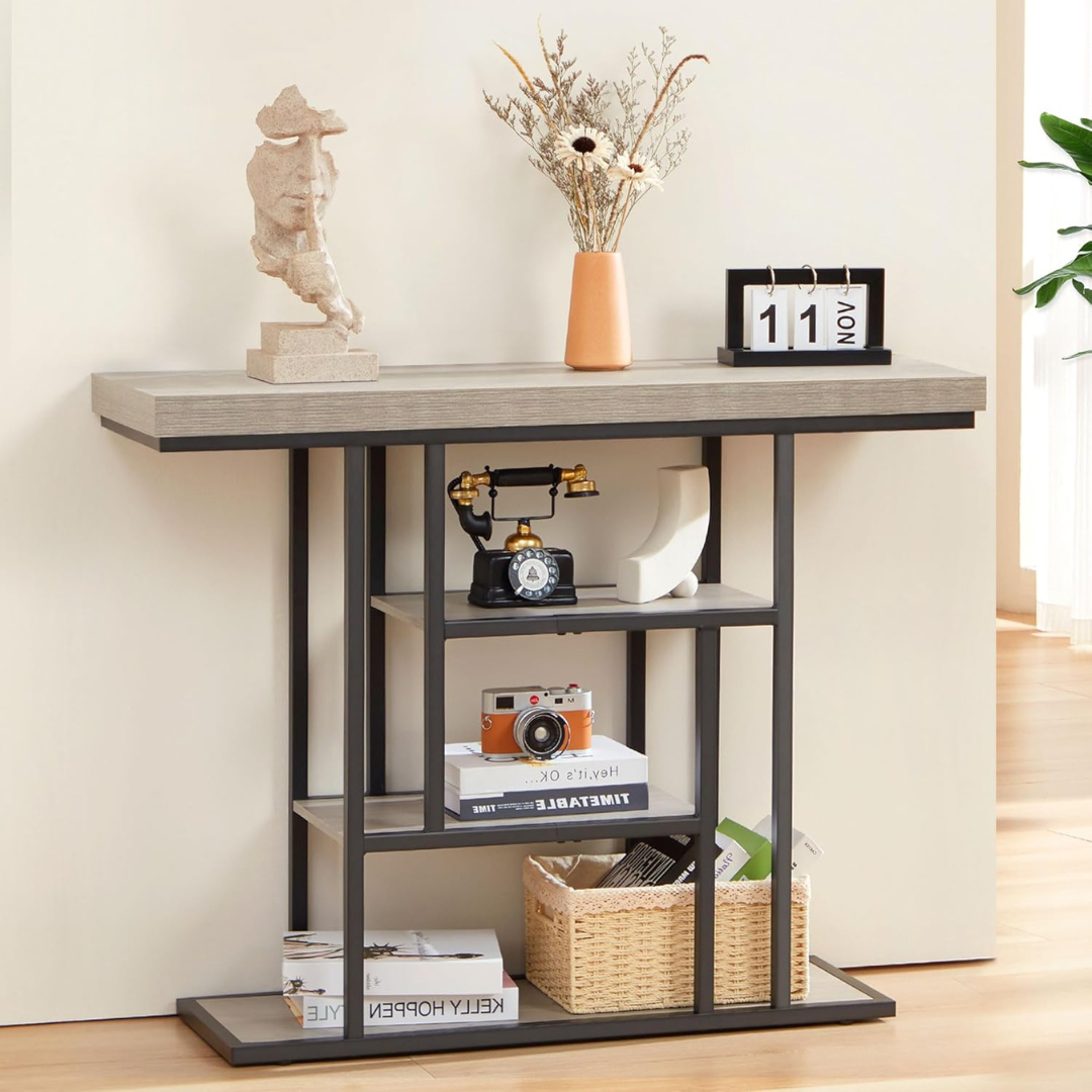 42" 4-Tier Narrow Entryway Industrial Console Sofa Table (2 Colors)