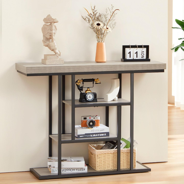 42" 4-Tier Narrow Entryway Industrial Console Sofa Table (2 Colors)