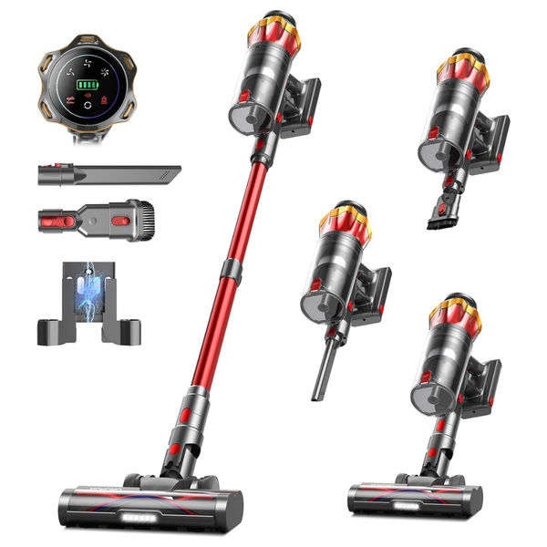 Cordless 580W 48KPA Rechargeable Self-Standing Stick Vacuum Cleaner (Red)