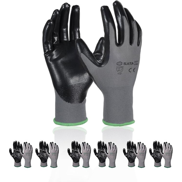 6-Pair SATA 13 Gauge Nitrile Dipped Palm Gloves