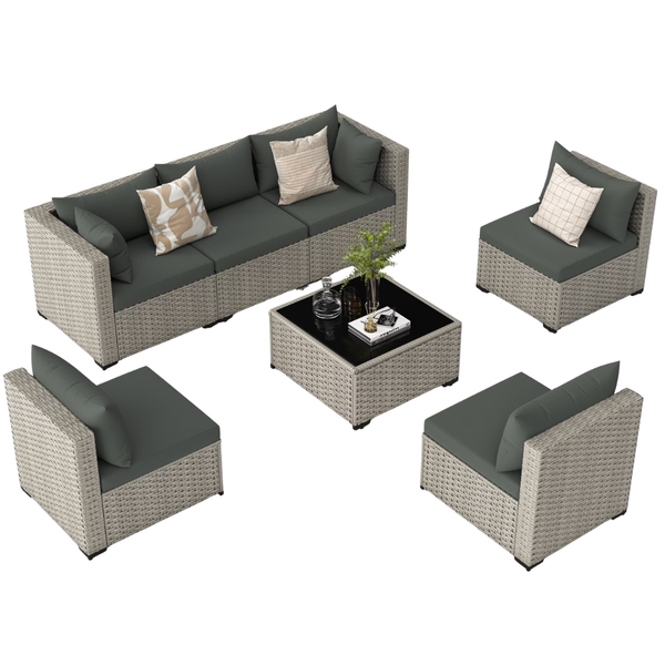 7-Piece Outdoor Sectional PE Rattan Patio Conversation Set