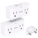 2-Pack Plug Adapter w/ 4-Outlets & 2x USB-A / 1x USB-C Ports
