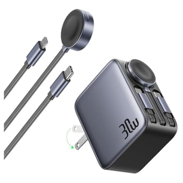 30W 3-in-1 Fast Charging Retractable Charger With Cables