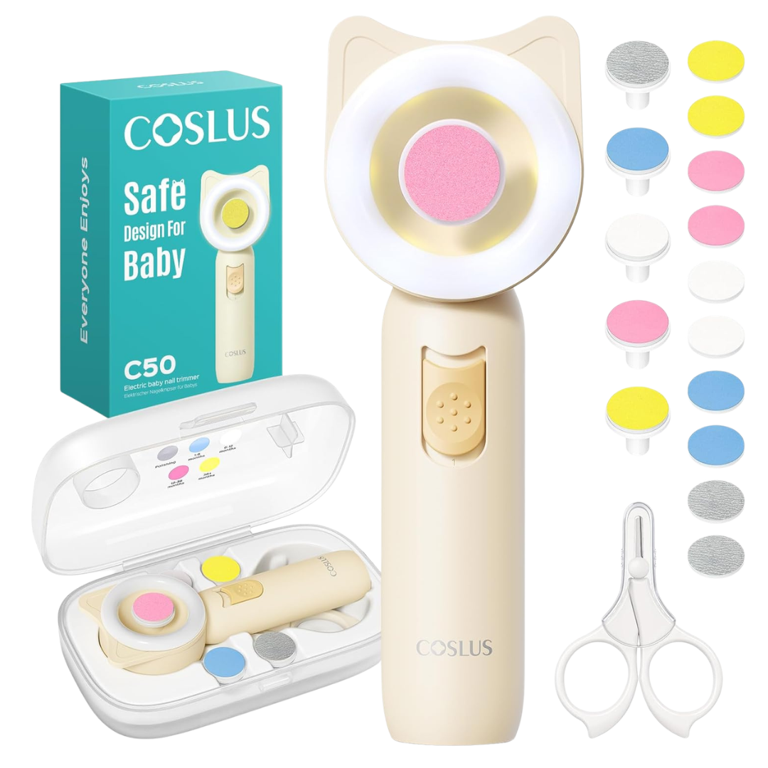 Coslus 16-in-1 Electric Baby Nail Trimmer Kit W/ 360º Light (3 Colors)