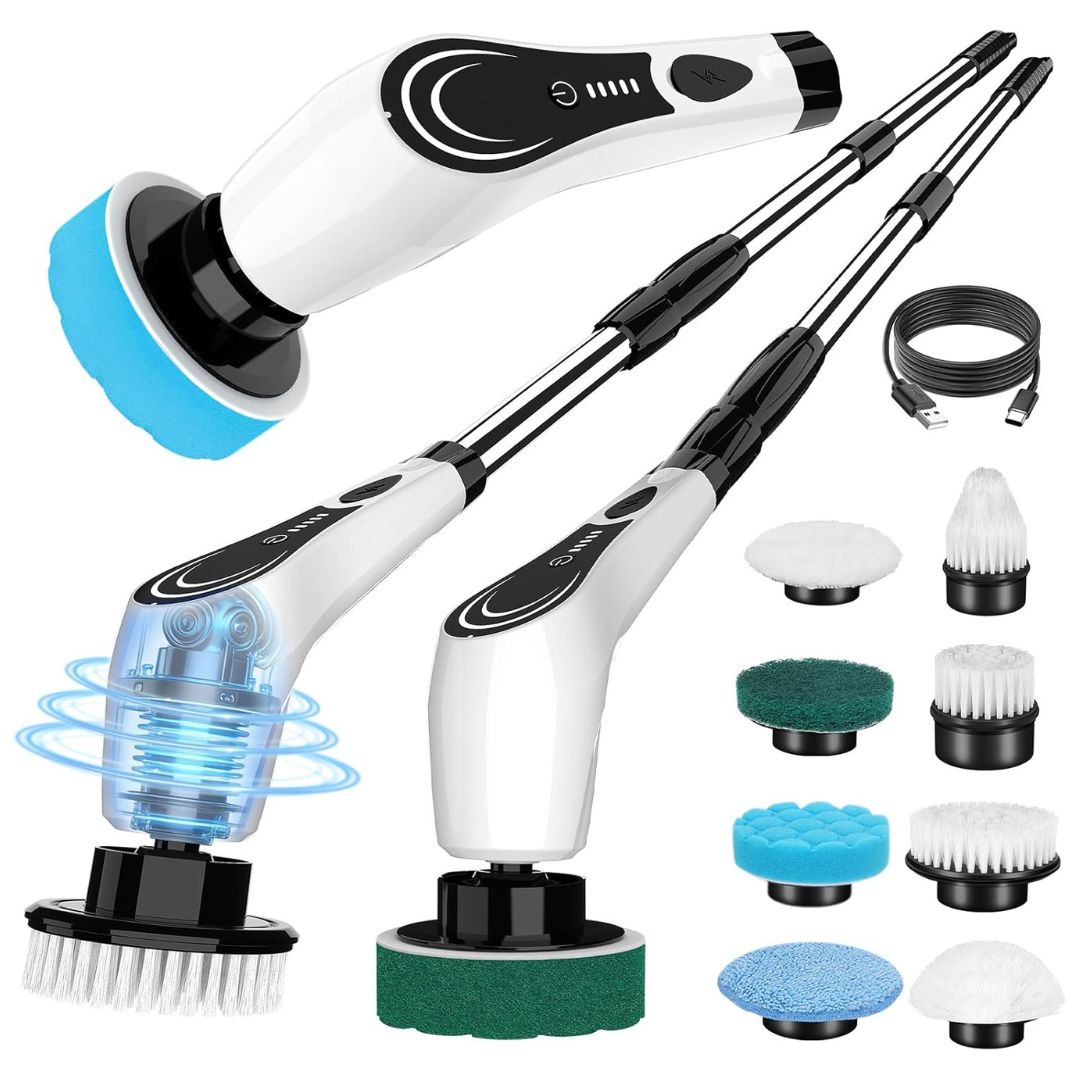 8-Brush Heads Cordless Electric Spin Scrubber