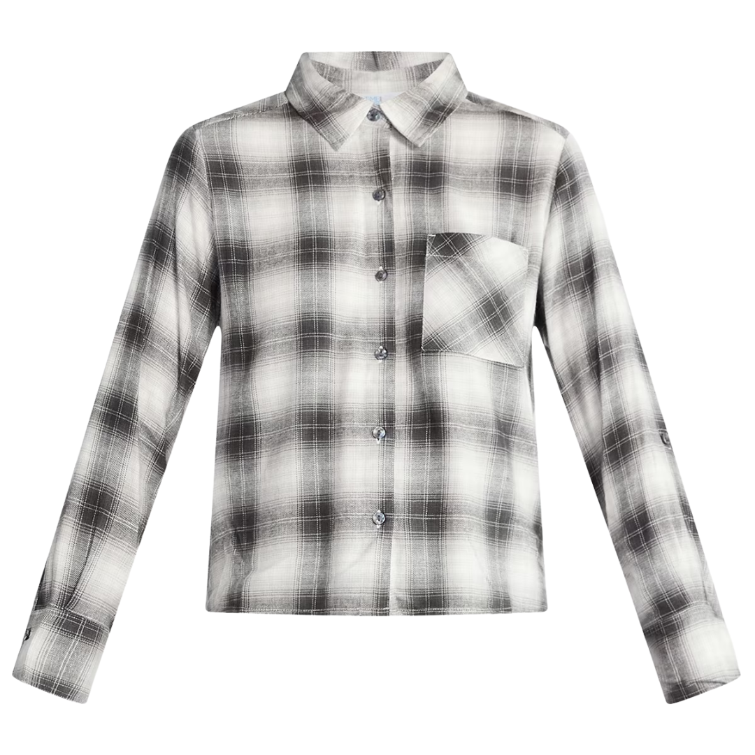 Time And Tru Women's Cropped Long Sleeves Flannel Shirt