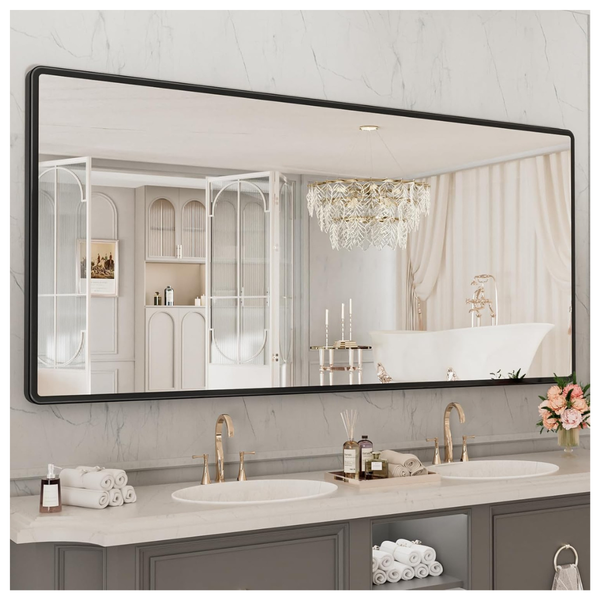 pertetey New Upgrade 77X36" Black Metal Frame Bathroom Mirror