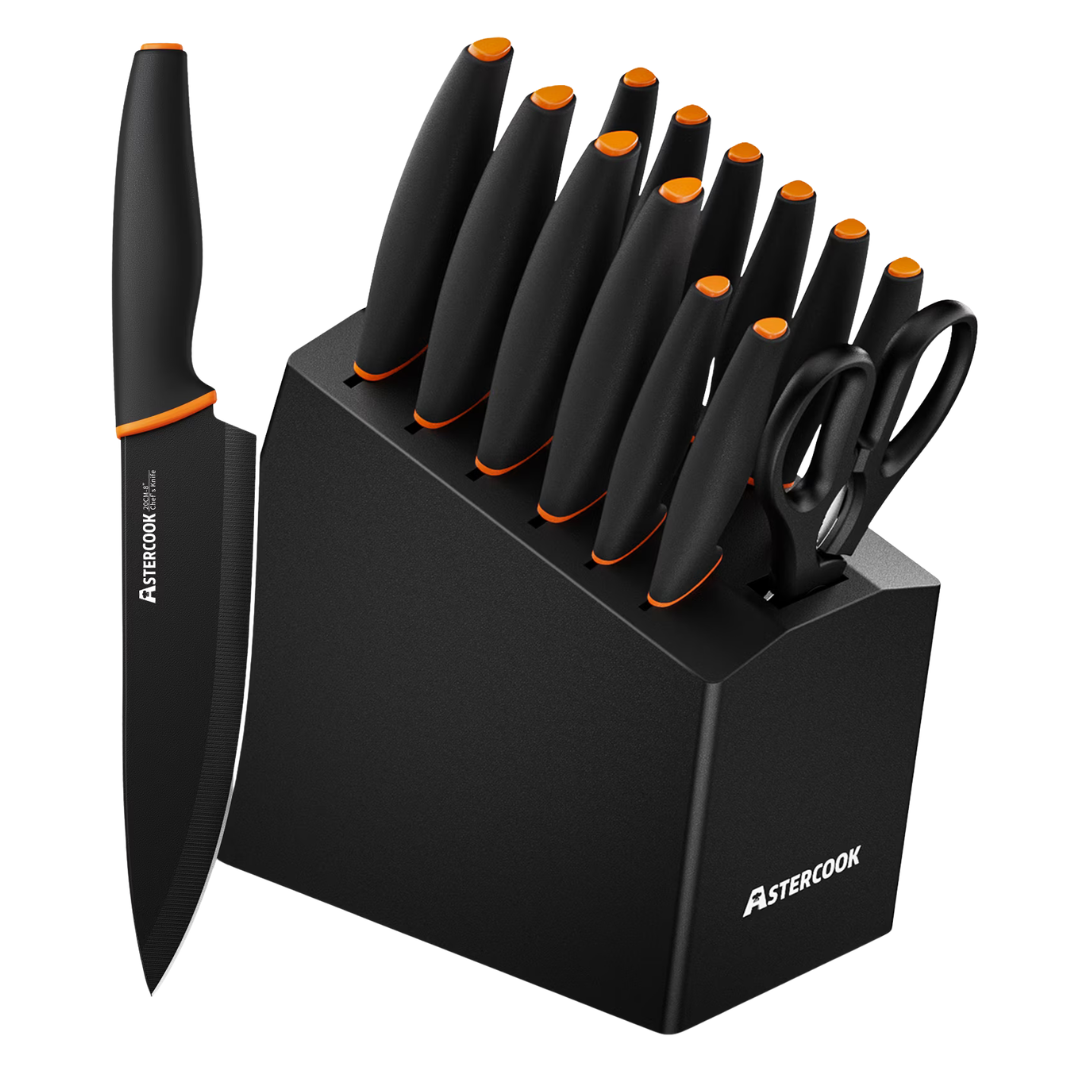 14-Piece German Stainless Steel Kitchen Knife Set With Block