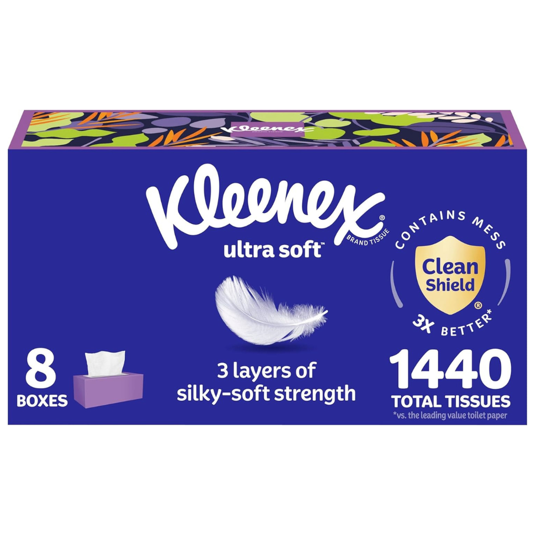 1440-Count (8pk x 180ct) Kleenex 3-Ply Ultra Soft Facial Tissues