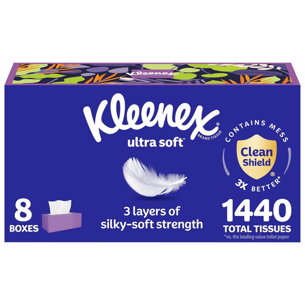1440-Count (8pk x 180ct) Kleenex 3-Ply Ultra Soft Facial Tissues