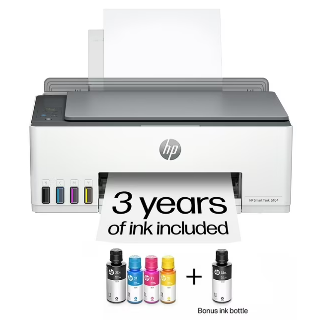 HP Smart Tank 5104 Wireless Inkjet 3-in-1 Printer W/ Bonus Black Ink Bottles