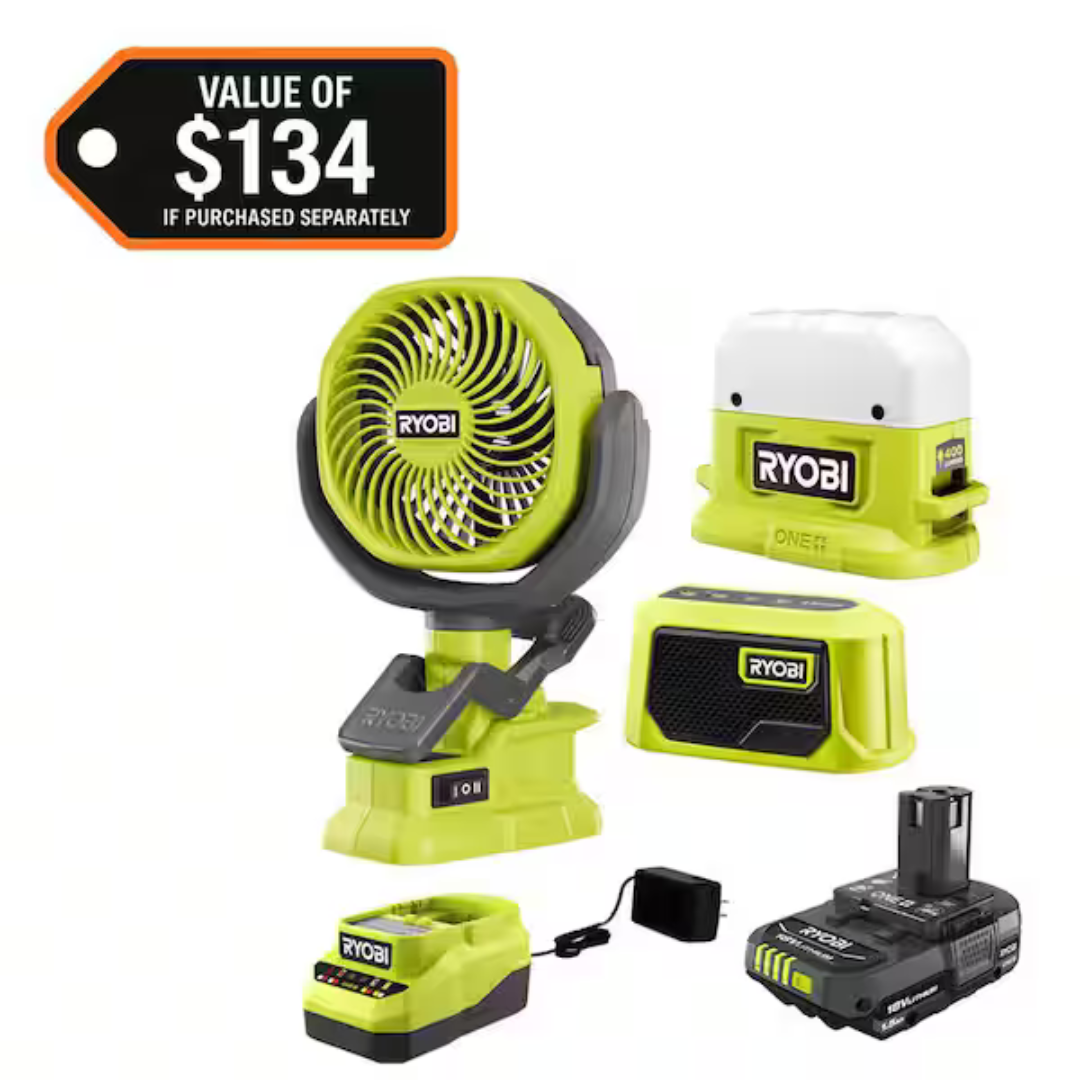 RYOBI ONE+ 18V Cordless 3-Tool Campers Kit With Area Light Bundle