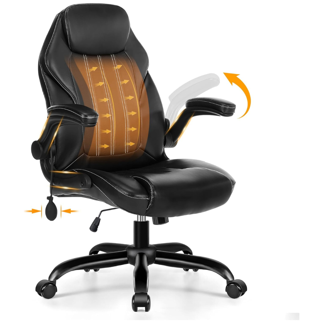 Ergonomic PU Leather Office Chair With Lumbar Support & Wheels
