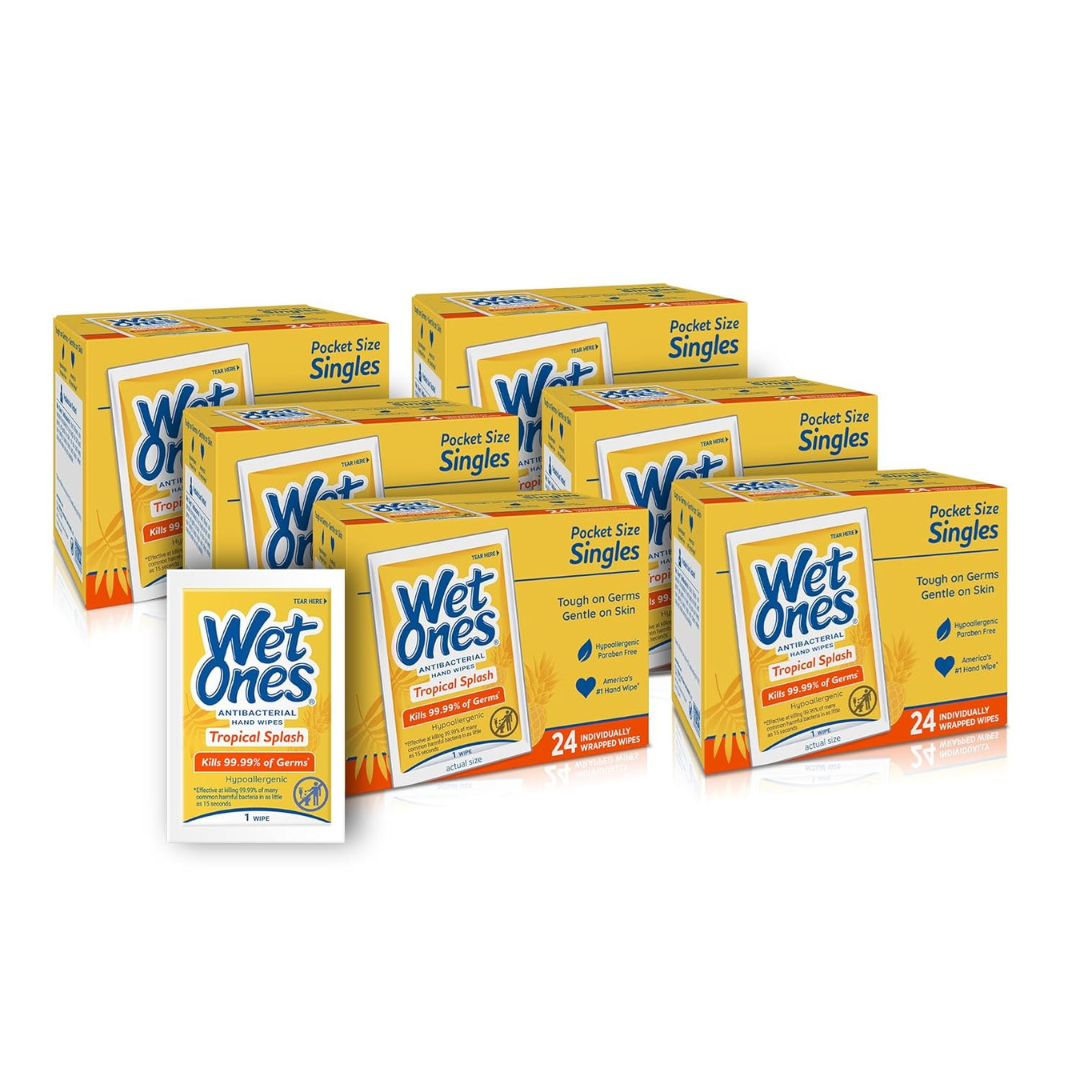 144-Count (6pk x 24ct) Wet Ones Antibacterial Hand Wipes Singles