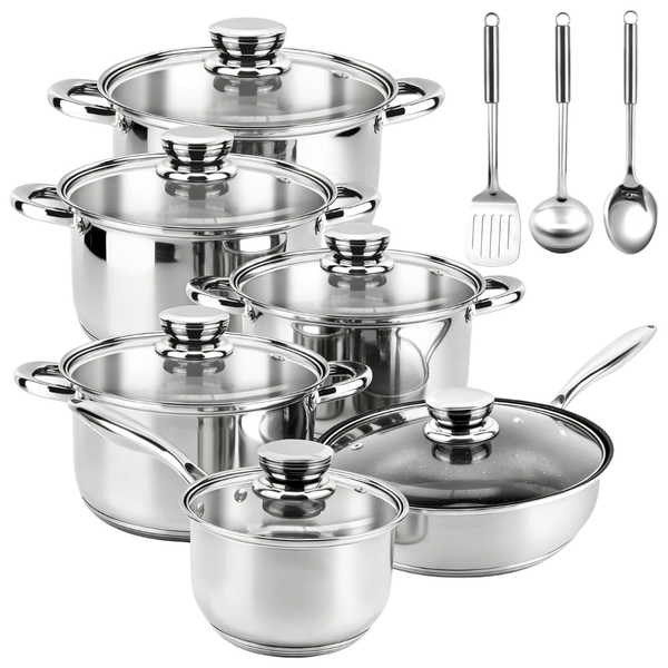 15-Piece Colourcoco Stainless Steel Cookware Set W/ Stay-Cool Handles